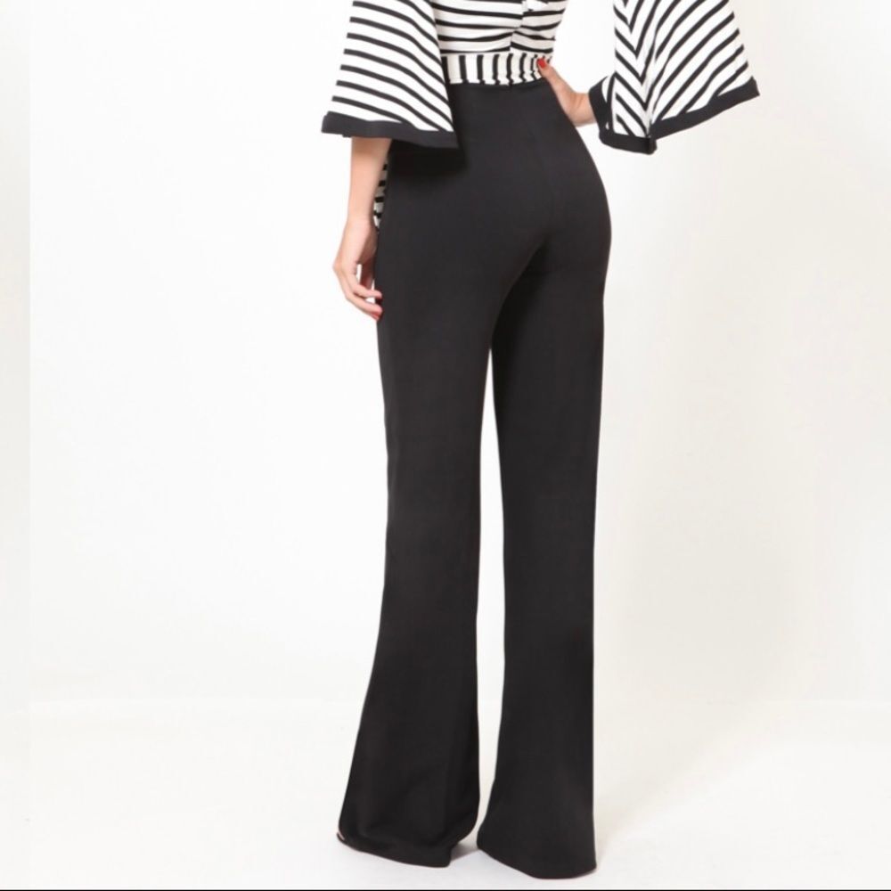 Black & White Part Striped Halter Jumpsuit - Picture 5 of 6